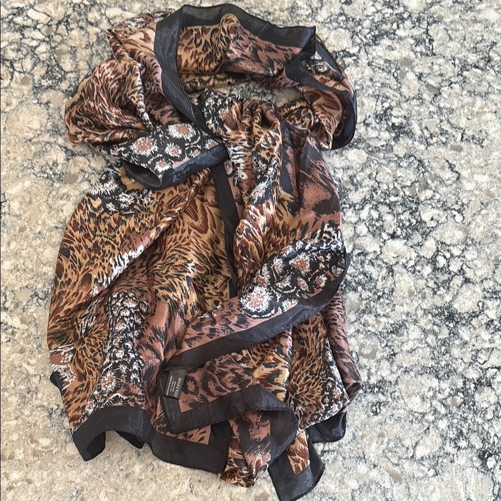 Vintage Mary Kay women’s 100% Animal Print Scarf with Black Trim